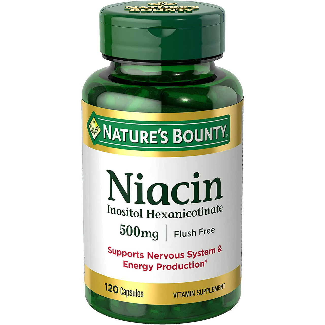 Natures Bounty Flush Free Niacin 500 Mg Inositol Hexanicotinate Vitamin Supplement, 120 Ea